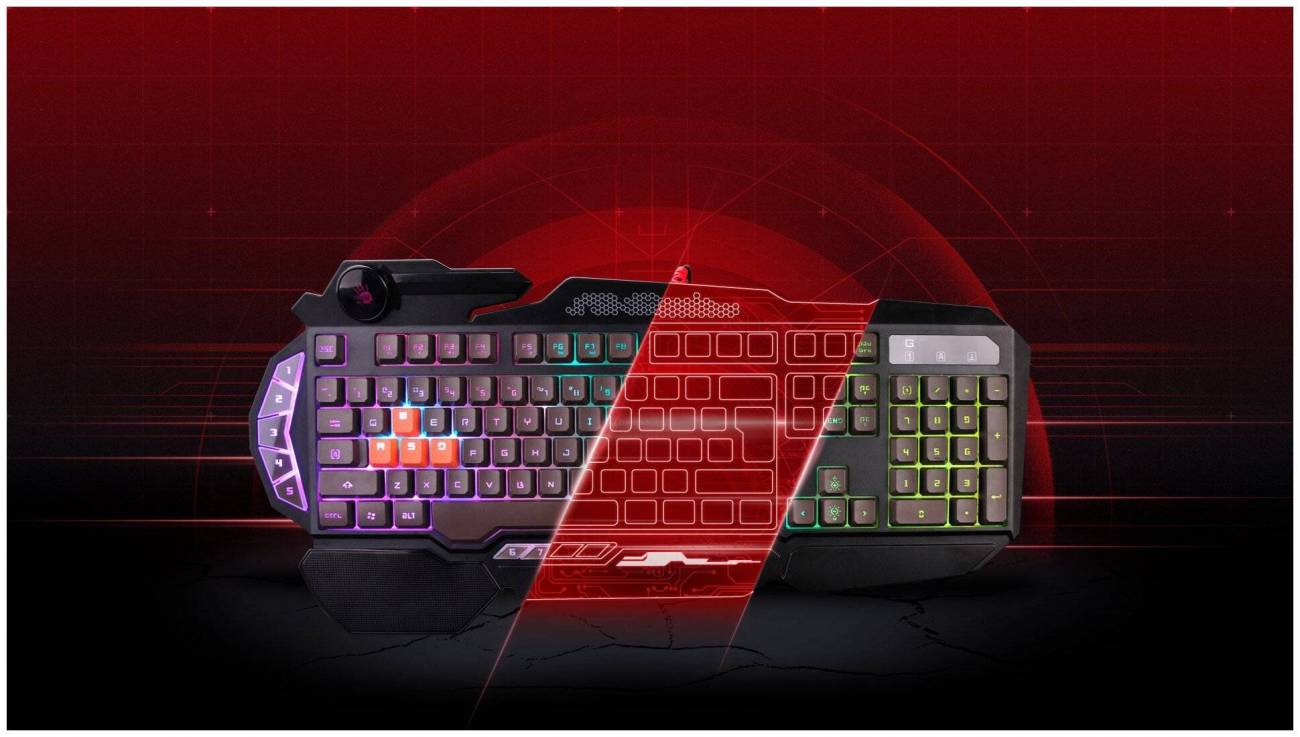 Купить - Клавиатура A4 Bloody B314 черный USB Multimedia for gamer LED (подставка для запястий) Клавиатура A4 Bloody B314 черный USB Multimedia for gamer LED (подставка для запястий) – фото