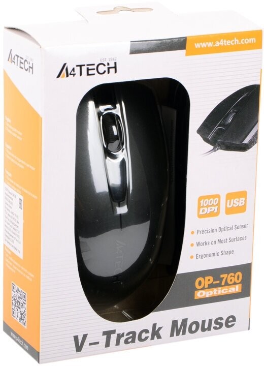 Купить - Мышь A4Tech OP-760 черный оптическая (1200dpi) USB (3but) Мышь A4Tech OP-760 черный оптическая (1200dpi) USB (3but) – фото